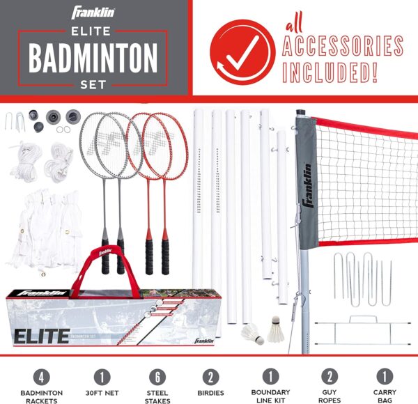 Franklin Sports Badminton Net Sets - Outdoor Backyard + Beach Badminton Net + Equipment Set - (4) Rackets + (2) Birdies + Portable Net Included - Adults + Kids Set - Image 3