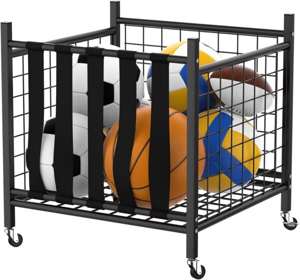 WALMANN Garage Sports Equipment Organizer, Ball Storage Rack Indoor/Outdoor Rolling Ball Cart with Baskets and Wheels - Image 8