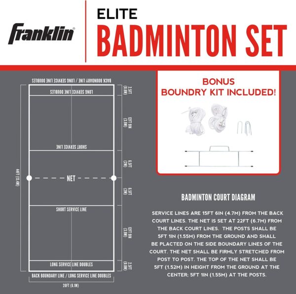 Franklin Sports Badminton Net Sets - Outdoor Backyard + Beach Badminton Net + Equipment Set - (4) Rackets + (2) Birdies + Portable Net Included - Adults + Kids Set - Image 7