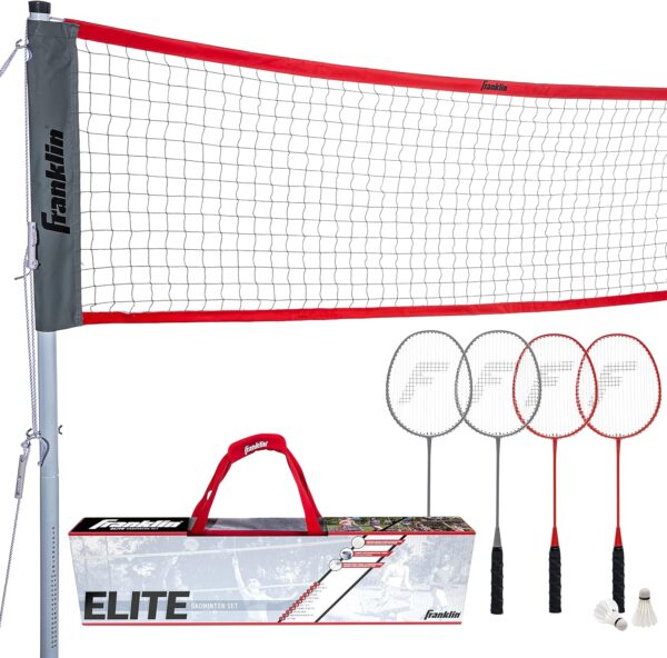 Franklin Sports Badminton Net Sets - Outdoor Backyard + Beach Badminton Net + Equipment Set - (4) Rackets + (2) Birdies + Portable Net Included - Adults + Kids Set